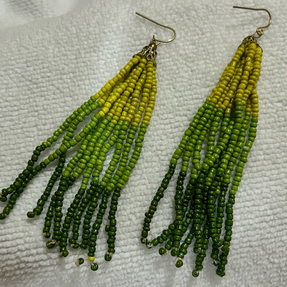 Beaded Yellow & Green Earrings